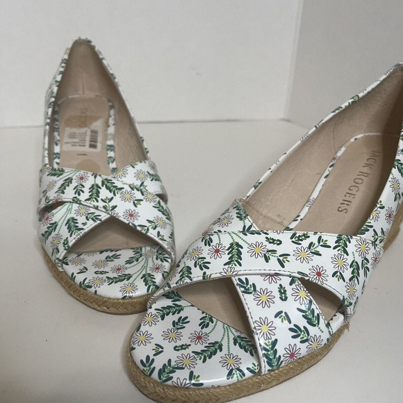 Jack Rogers - Criss-Cross Wedge Espadrilles - Palmer - White Daisy - 9 NWOB